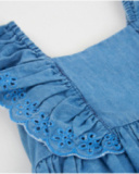 Vestito da bambina in tessuto piano con volant e ricamo floreale