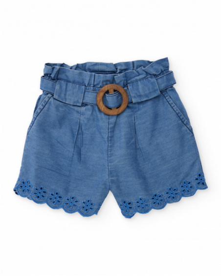 Short da bambina in tessuto piano con ricami floreali