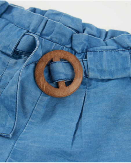 Short da bambina in tessuto piano con ricami floreali