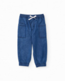 Pantaloni da bambino in tessuto piano con denim leggero
