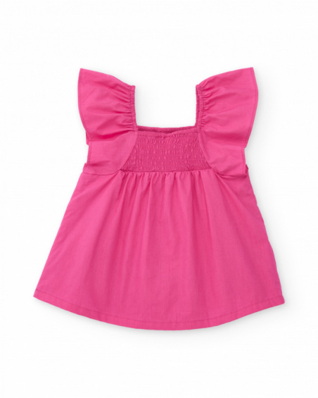 Vestito da bambina in tessuto piano con corpetto arricciato