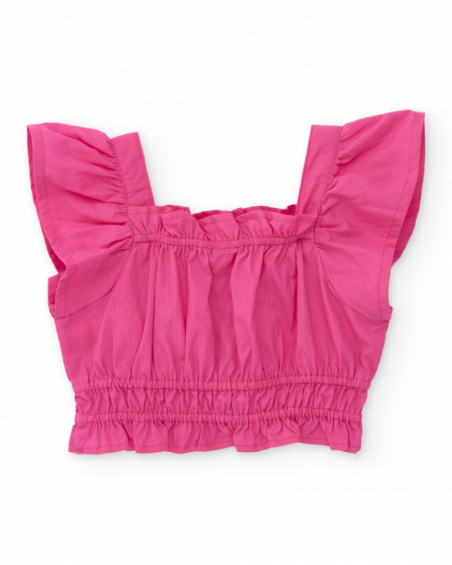 Top da bambina in tessuto piano con applicazione di fiori