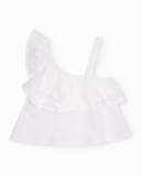 Blusa da bambina in tessuto piano dal design asimmetrico con volant