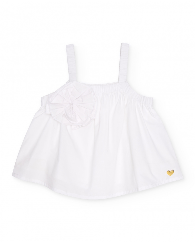 Blusa da bambina in tessuto piano con applicazione a fiore