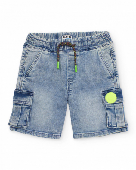 Bermuda da bambino tinta unita in tessuto denim