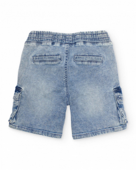 Bermuda da bambino tinta unita in tessuto denim