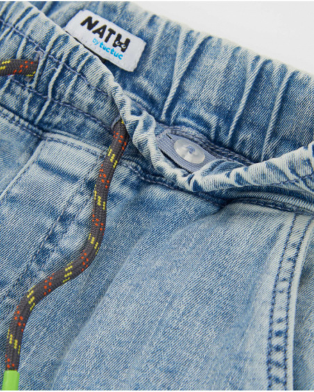 Bermuda da bambino tinta unita in tessuto denim