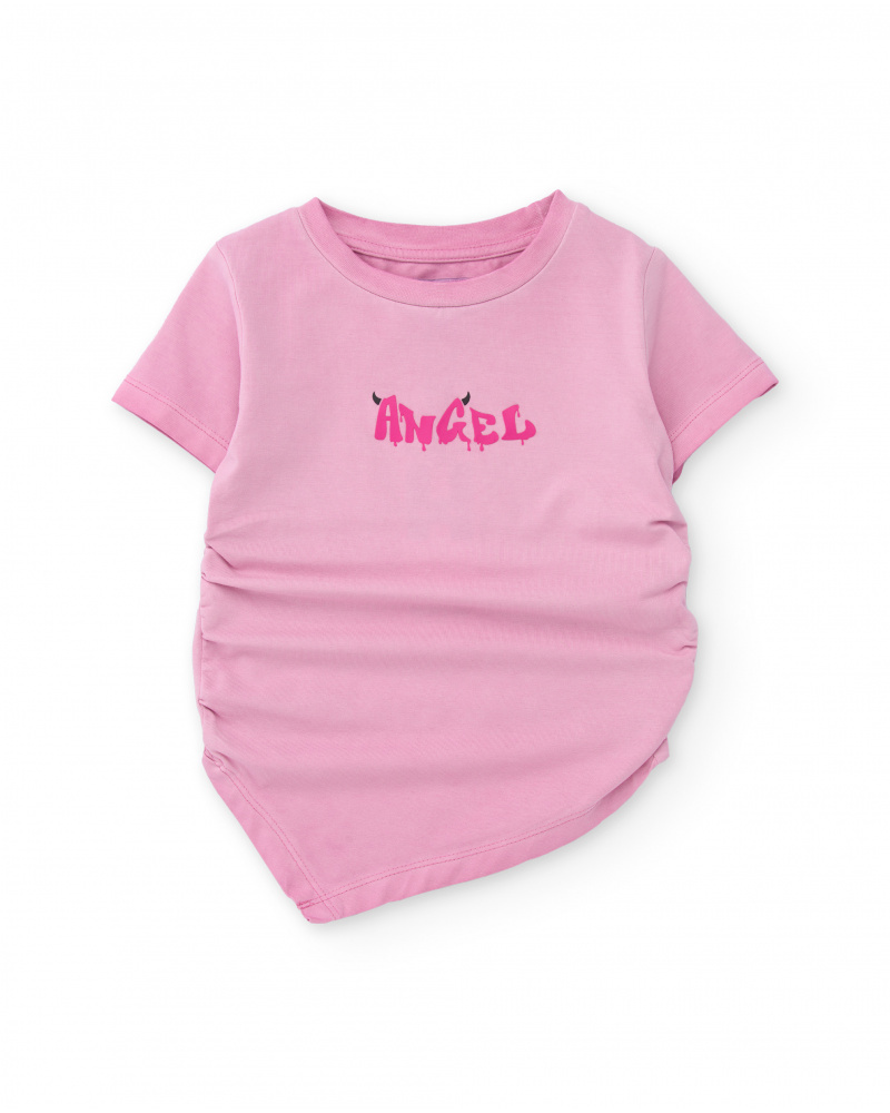 T-shirt da bambina in maglia con arricciature laterali
