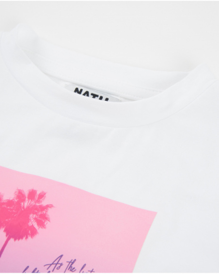 T-shirt da bambina in maglia con illustrazione di palma