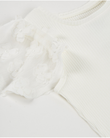 T-shirt da bambina in maglia con maniche a sbuffo