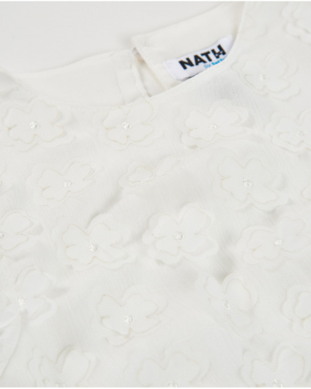 Blusa da bambina tinta unita con applicazioni floreali