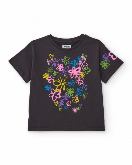 T-shirt da bambina in maglia con stampa floreale