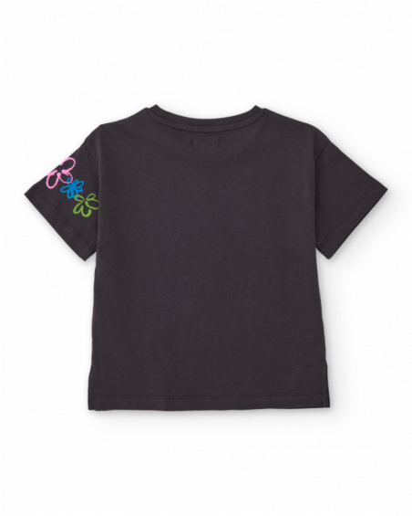 T-shirt da bambina in maglia con stampa floreale
