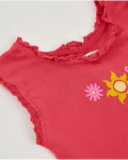 T-shirt da bambina in maglia con volant al collo