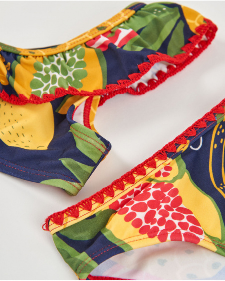 Bikini da bambina in maglia con volant allo scollo