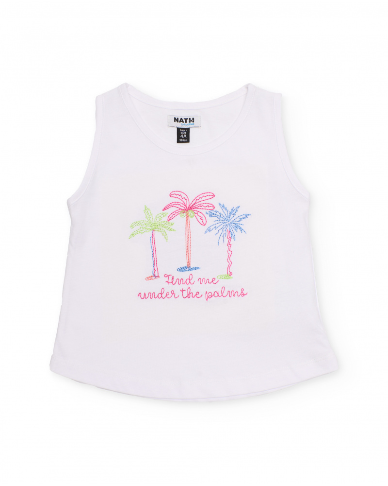 T-shirt da bambina in maglia con ricamo di palme