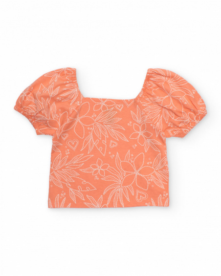 T-shirt da bambina in maglia con scollo quadrato