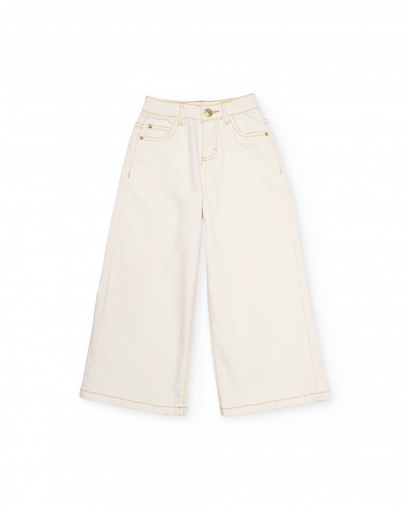 Pantaloni da bambina in tessuto piano con gamba ampia