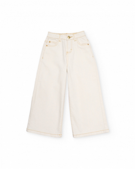 Pantaloni da bambina in tessuto piano con gamba ampia