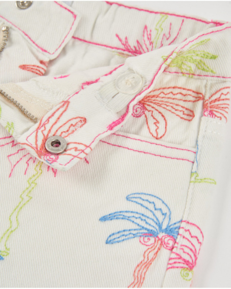 Shorts da bambina in tessuto piano con motivo di palme all-over
