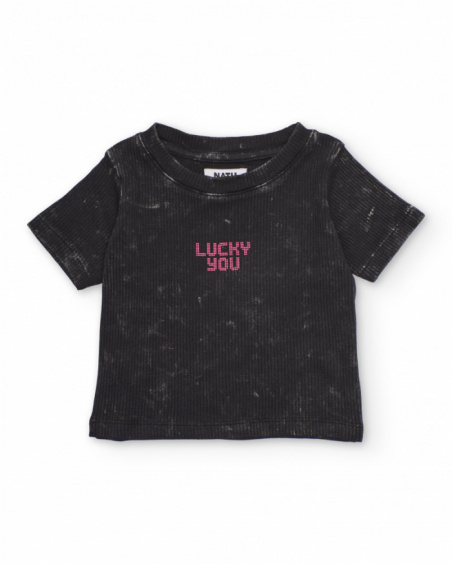 T-shirt da bambina in maglia con effetto lavato