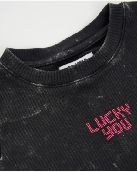 T-shirt da bambina in maglia con effetto lavato