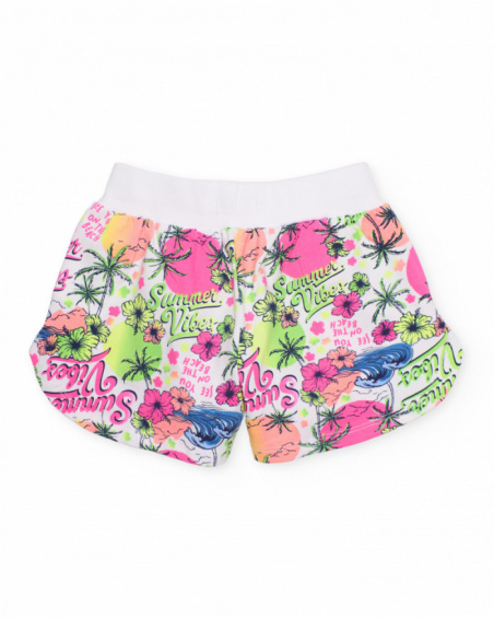 Shorts da bambina in maglia con stampa tropicale