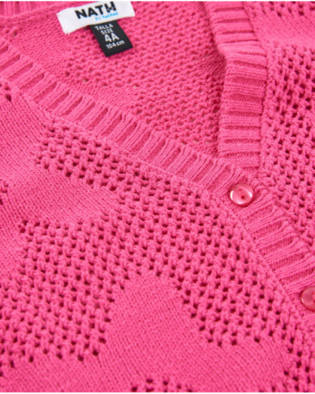 Cardigan da bambina in maglia con lavorazione traforata