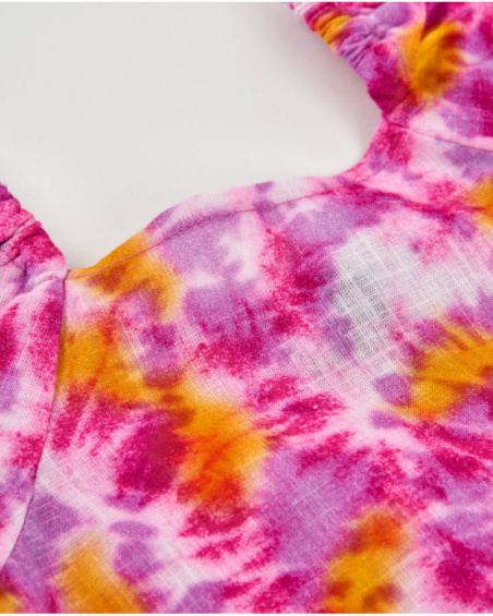 Blusa da bambina in tessuto piano con design tie-dye