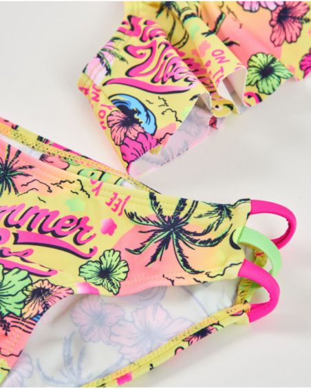Bikini da bambina in maglia con volant sul top