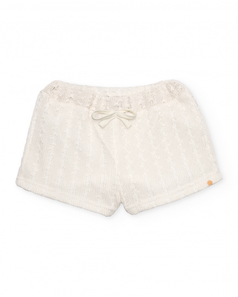 Shorts da bambina in maglia con lavorazione traforata