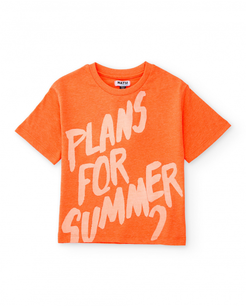 T-shirt da bambino in maglia con grande stampa frontale