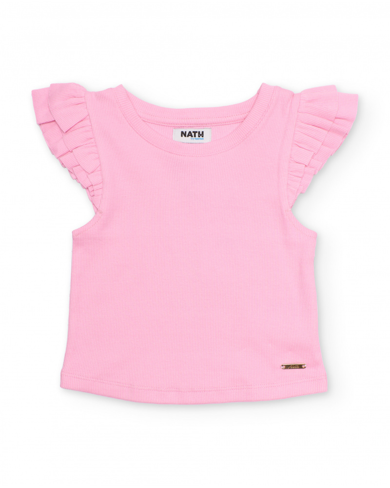 Top da bambina in maglia con maniche a volant