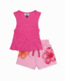 Completo da bambina in maglia con arricciatura frontale