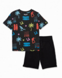 Completo da bambino in maglia con stampa urbana