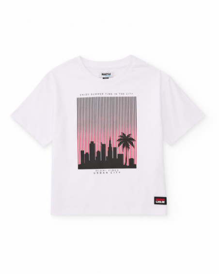 T-shirt da bambino in maglia con stampa a contrasto