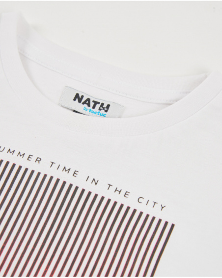 T-shirt da bambino in maglia con stampa a contrasto