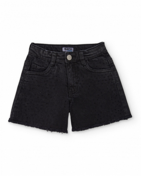 Shorts da bambina in tessuto piano con applicazioni decorative