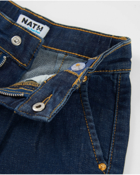 Shorts da bambina in tessuto piano e denim scuro