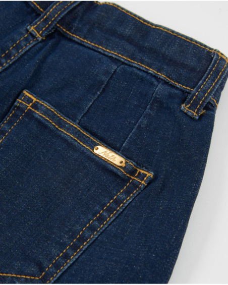 Shorts da bambina in tessuto piano e denim scuro