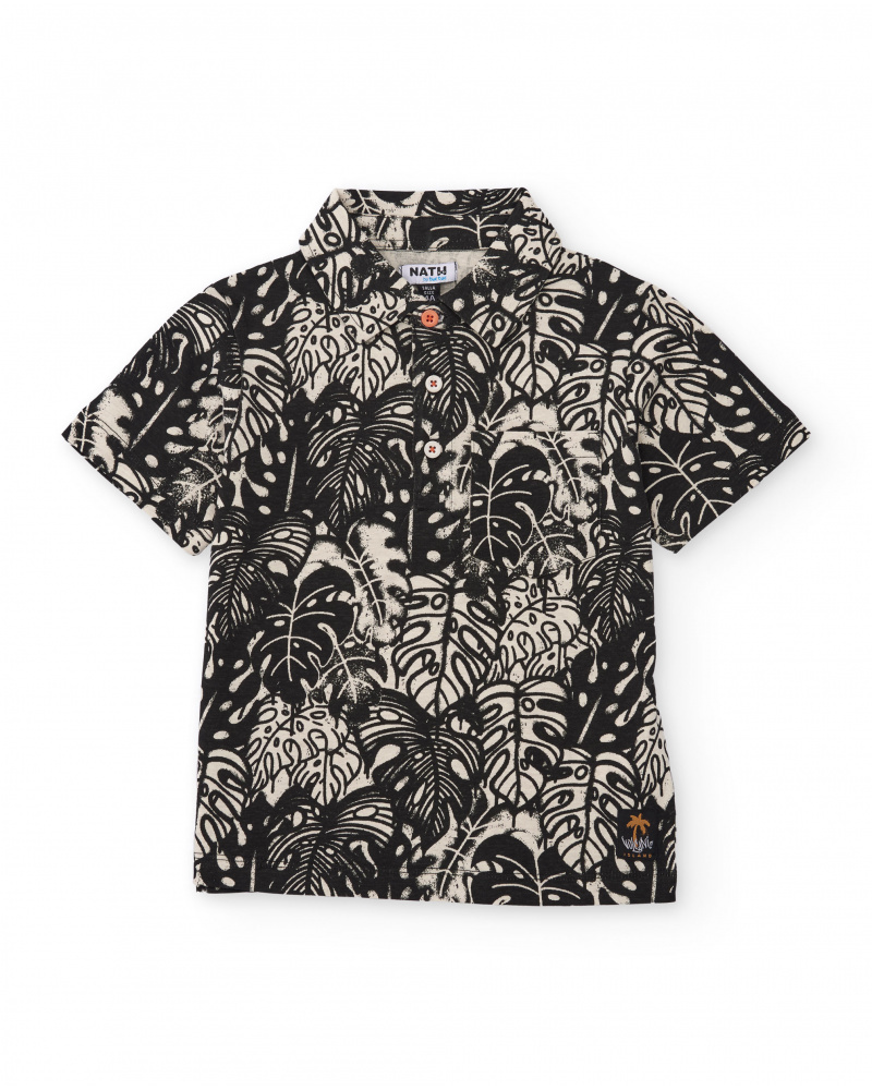 Polo da bambino in maglia con stampa all-over