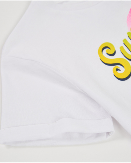 T-shirt da bambina in maglia con design tropicale