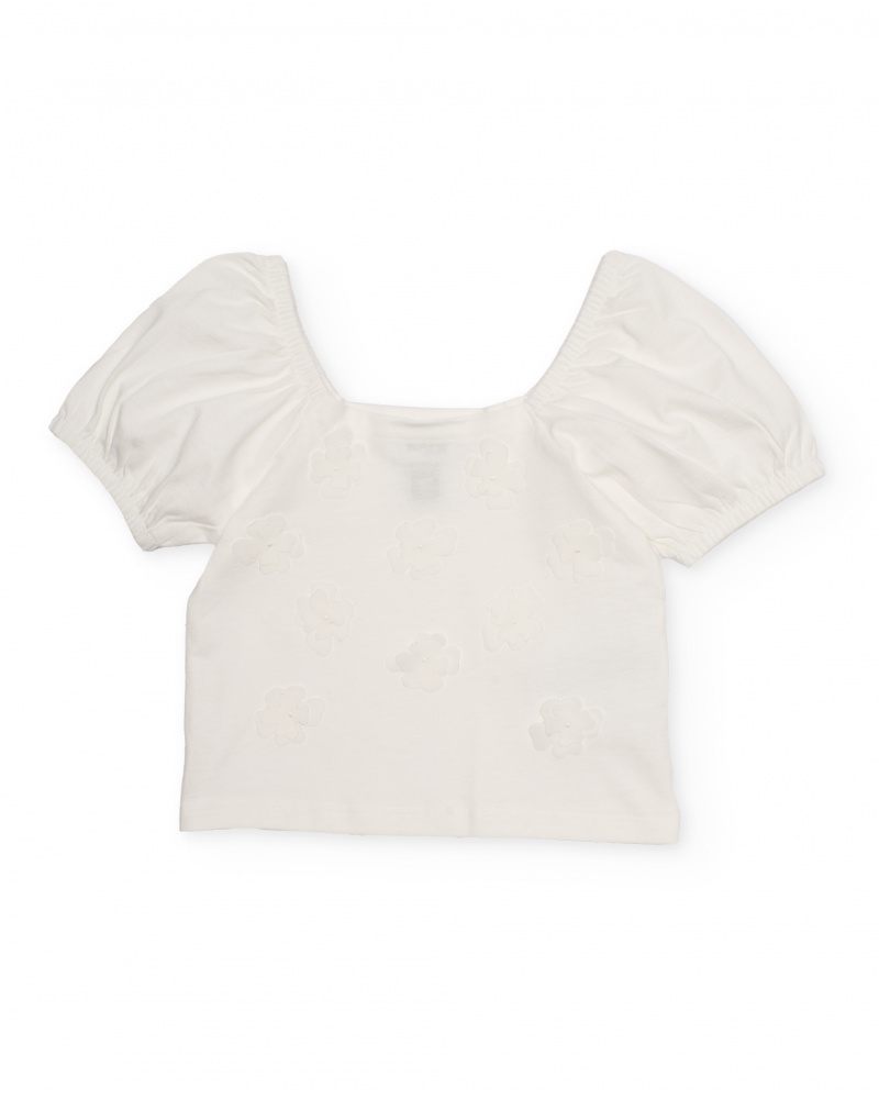 T-shirt da bambina in maglia con rilievo floreale