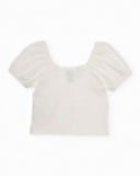 T-shirt da bambina in maglia con rilievo floreale