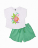 Completo da bambina in maglia con design floreale