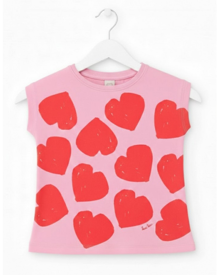 T-shirt bambina in maglia con stampa a cuori