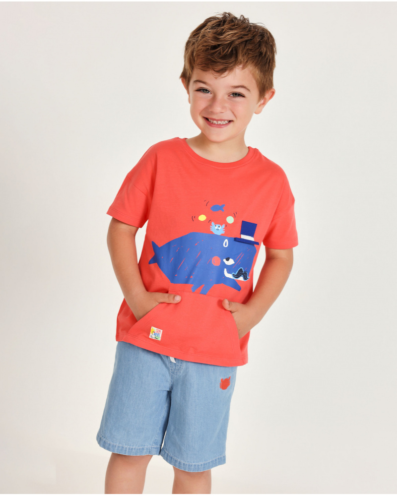 T-shirt bambino in maglia con stampa balena