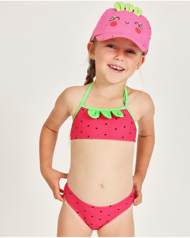Bikini da bambina in maglia con foglioline in rilievo