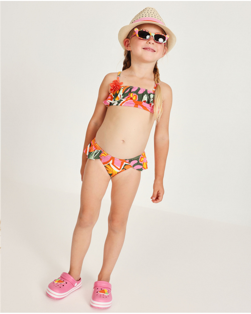 Bikini da bambina in maglia con dettaglio floreale in rilievo
