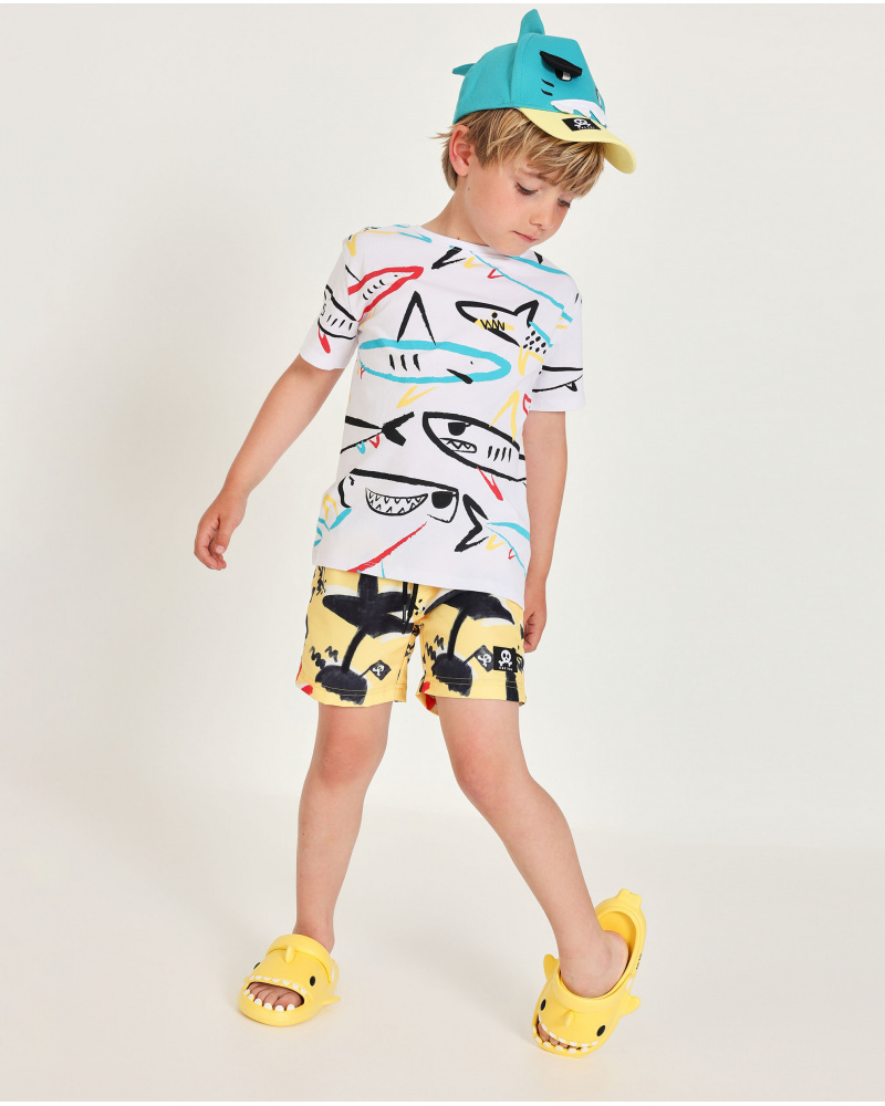 T-shirt in maglia da bambino con grafiche di squali